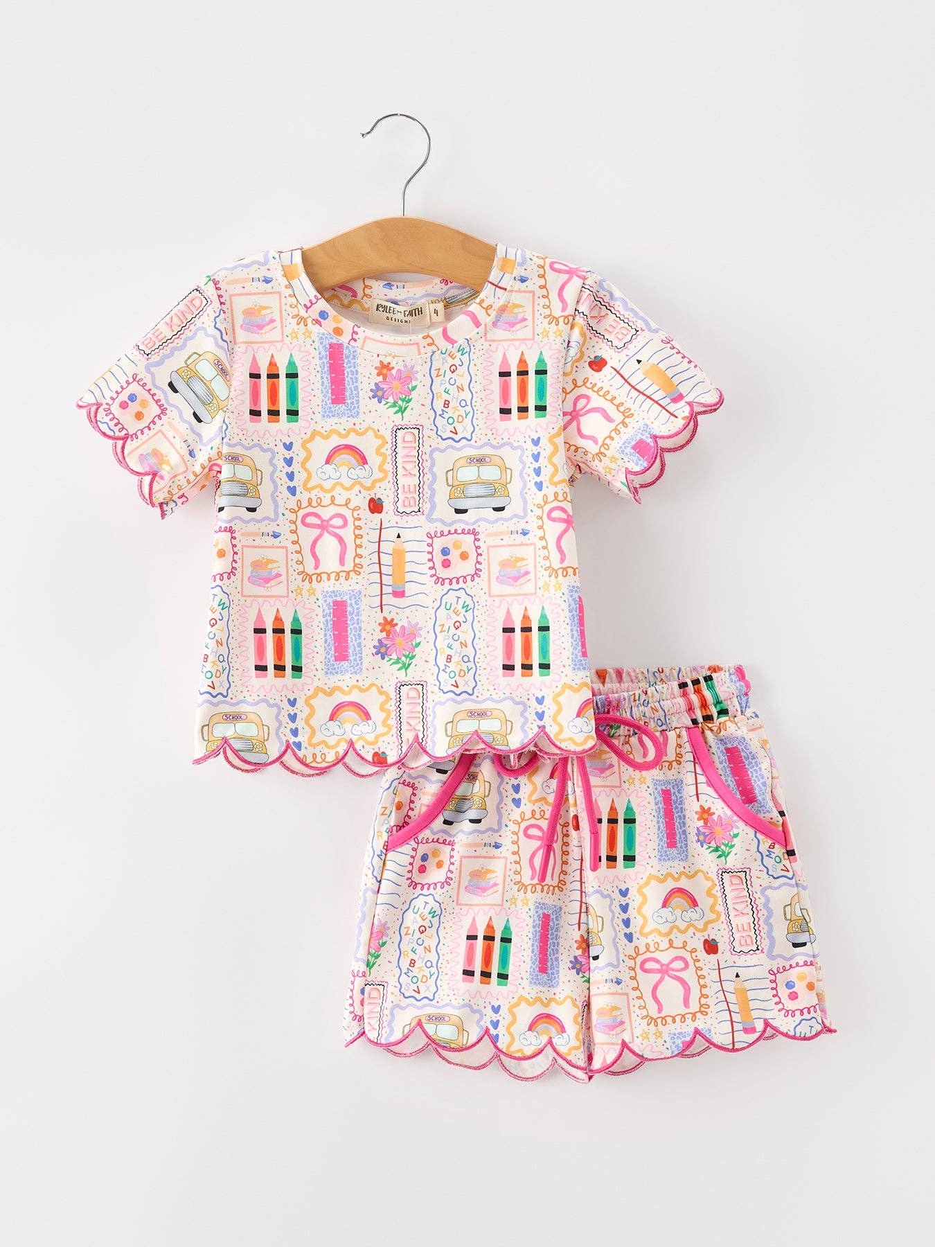 Back to School Print Scallop Short Set