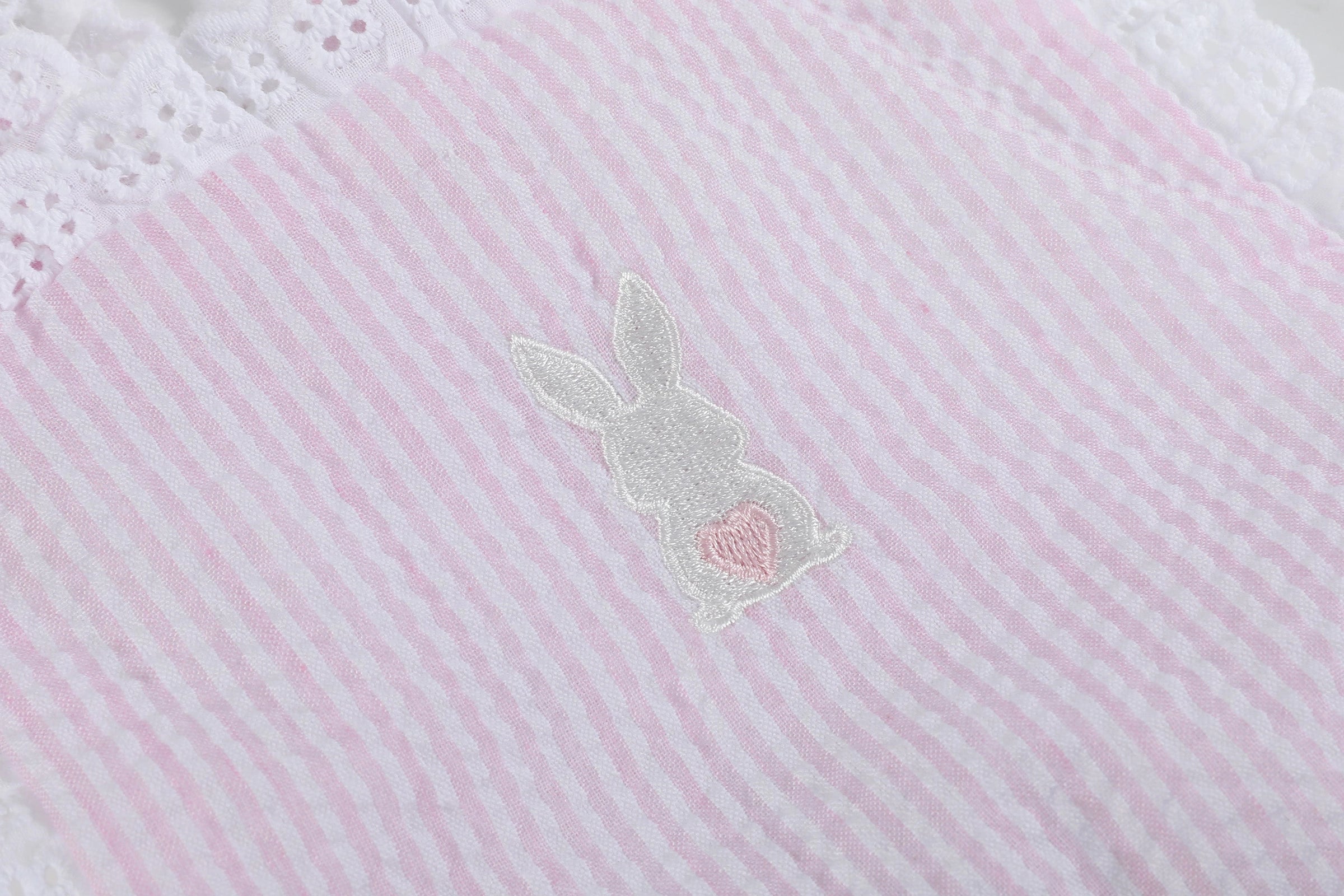 Pink Seersucker Easter Bunny Ruffle Romper