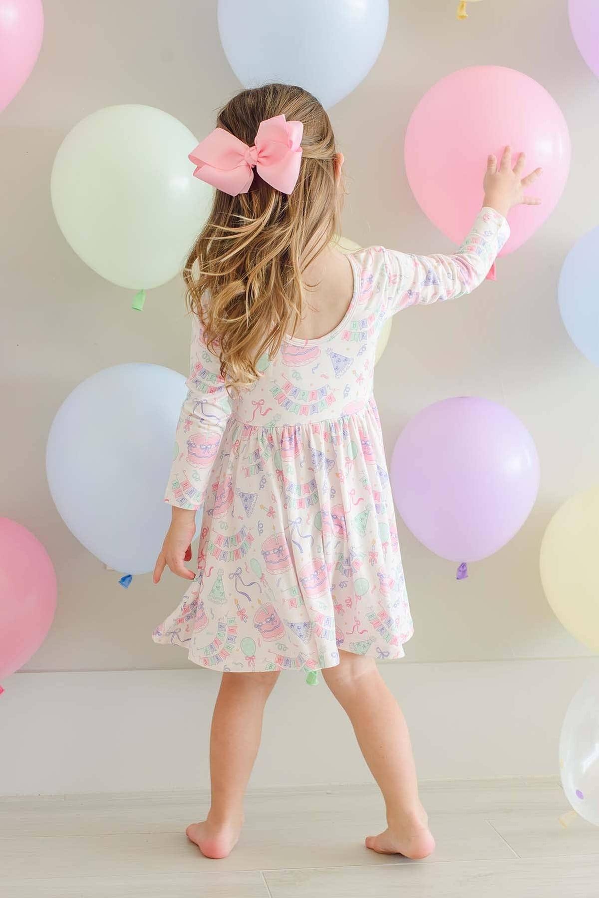 Long Sleeve Twirl Dress | Birthday Bash Pink