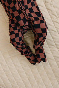 Chocolate Wavy Checkered Bamboo Zip Romper