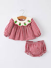 Christmas Tree Plaid Embroidery Bloomers Set