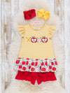 Striped Embroidered Apples Pencils & Ruffle Outfit