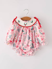 Holly Christmas Embroidery Smocked Bubble