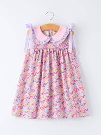 Spring Floral Bow Ruffle Dress