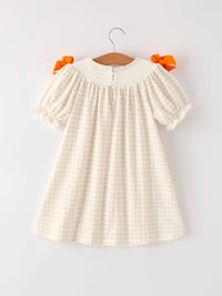 Plaid Turkey Embroidery Smocked Dress