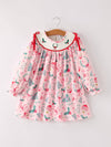 Holly Christmas Embroidered Smocked Dress