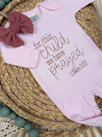 Baby Romper | For This Child We Have Prayed | Pink