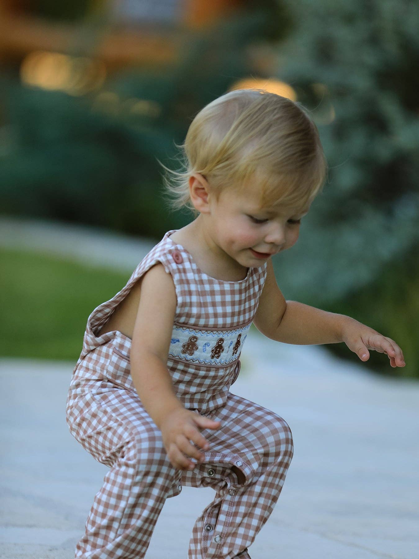 Christmas Plaid Gingerbread Romper