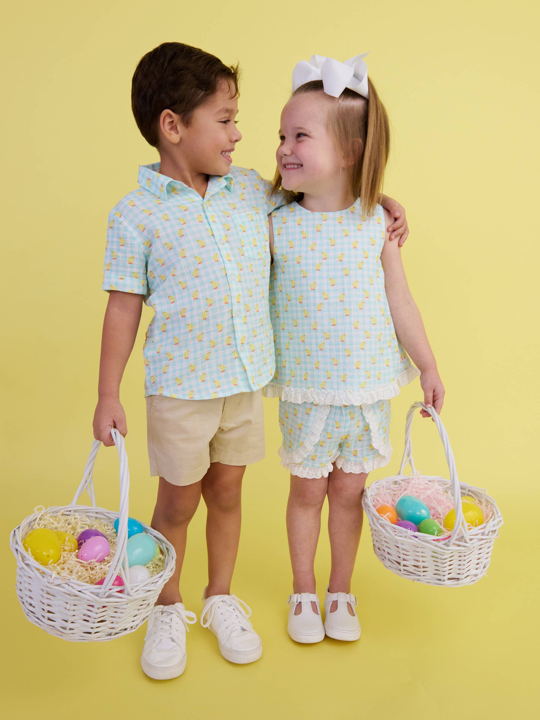 Boys Chirping Chicks Gingham Gauze Button-Up Romper