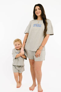 Gray USA Embroidered Slouchy Set