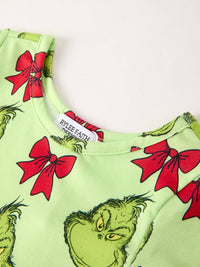 Green Character Bow Print Dress