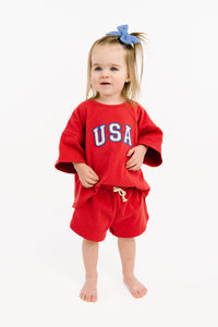 Red USA Embroidered Slouchy Set