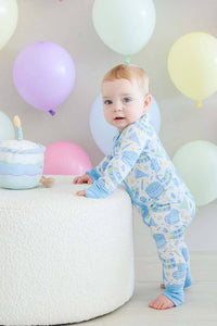 Bamboo Convertible Zipper Romper | Birthday Bash Blue