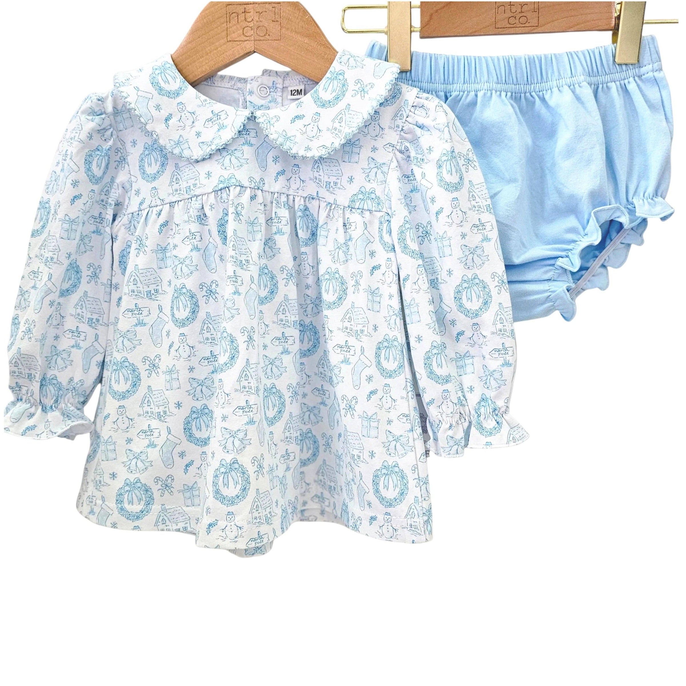 Blue Christmas Toile Bloomer Set