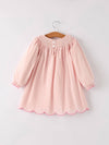 Pink Ghost Embroidery Smocked Dress