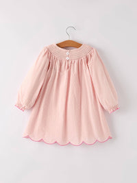 Pink Ghost Embroidery Smocked Dress