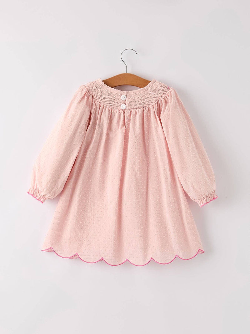 Pink Ghost Embroidery Smocked Dress