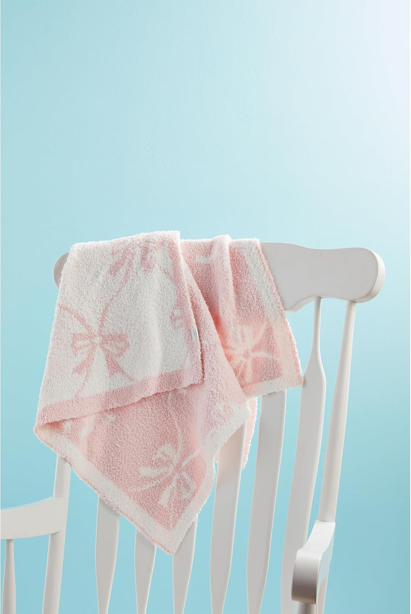 Pink Bow Reversible Chenille Blanket