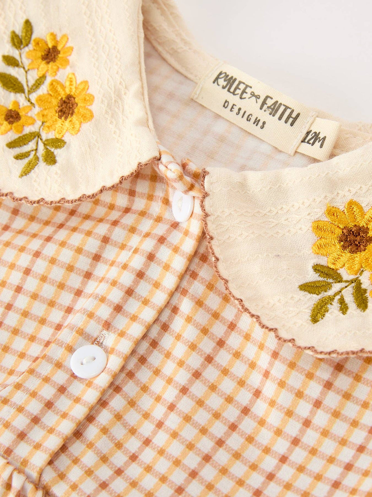 Orange Plaid Sunflower Collar Bubble Romper
