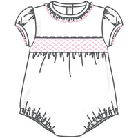 Essentials Solid Smocked Bubble in White Pink