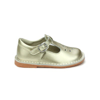Joy Metallic Leather T-Strap Mary Jane in Gold