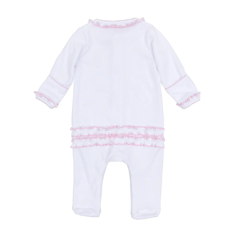 Sweet Peppermint Pink Emb Ruffle Footie