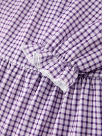 Purple Gingham Floral Collar Dress