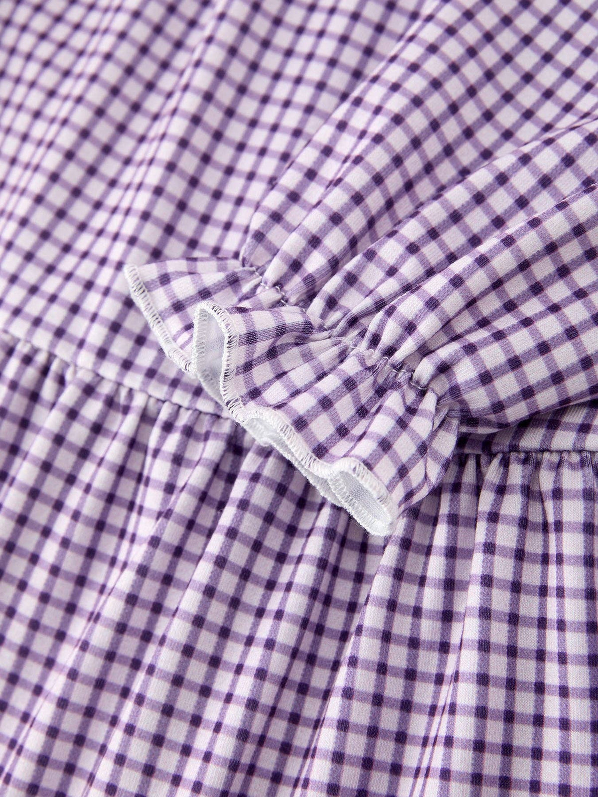 Purple Gingham Floral Collar Dress