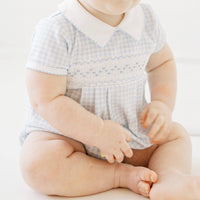 Mini Checks Smocked Collared Bubble - Blue