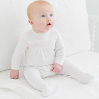 Essentials White with Pink Trim Smocked Footie