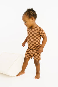 Espresso Checkered Bamboo Shorts Set