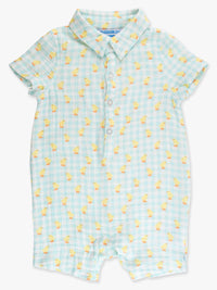 Boys Chirping Chicks Gingham Gauze Button-Up Romper