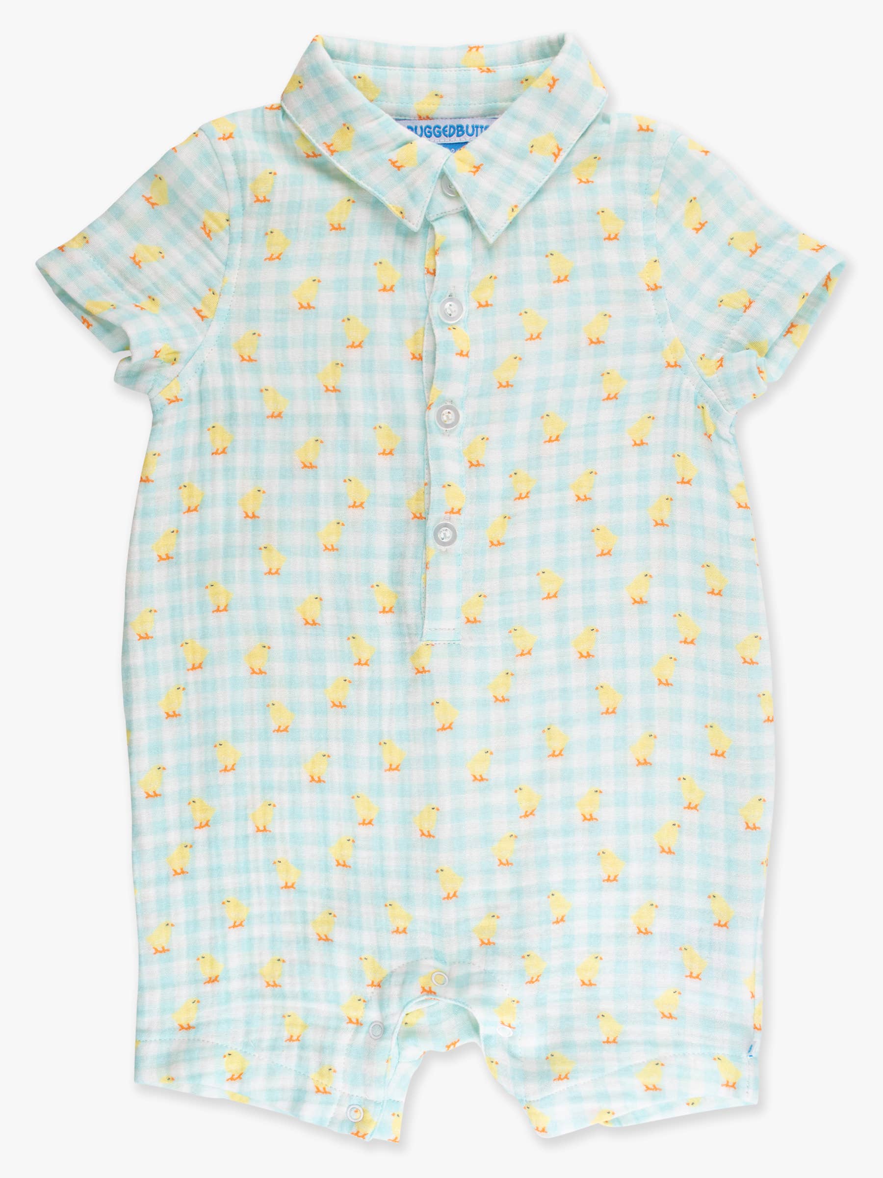 Boys Chirping Chicks Gingham Gauze Button-Up Romper