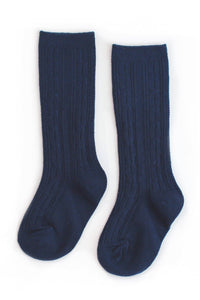 Navy Cable Knit Knee High Socks