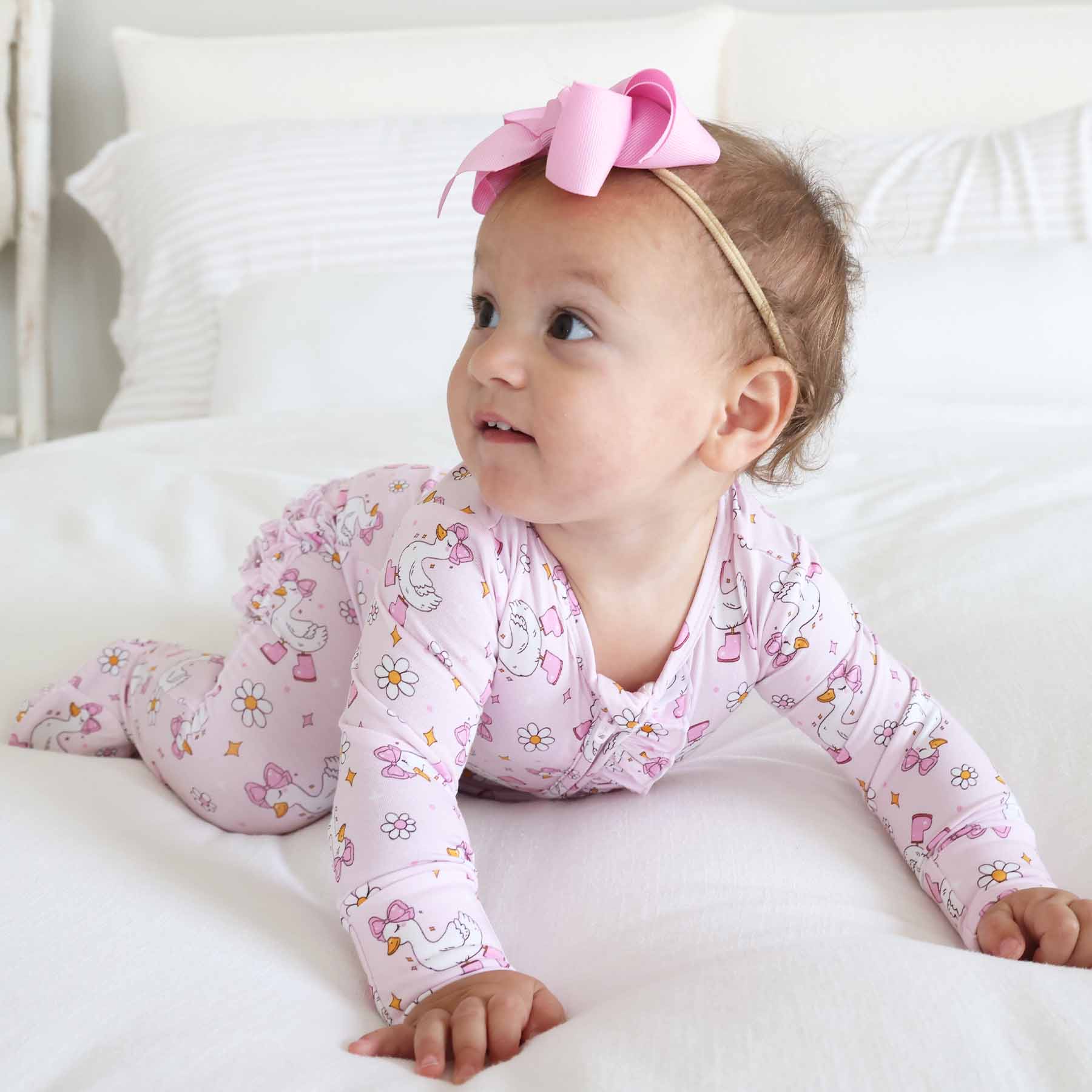 Silly Goose Ruffle Zipper Footie | Pink