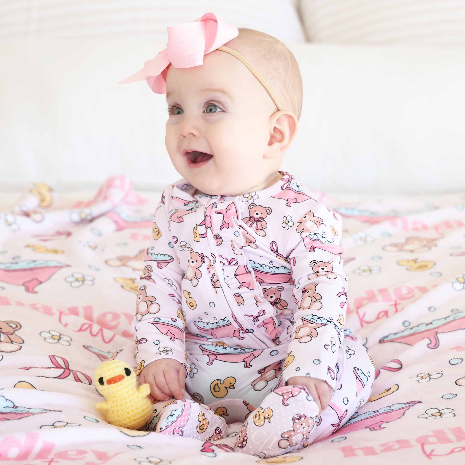 Bathtime Besties Ruffle Zipper Footie | Pink