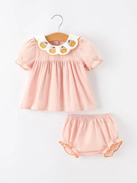 Pink Pumpkin Embroidered Girls Bloomer Set