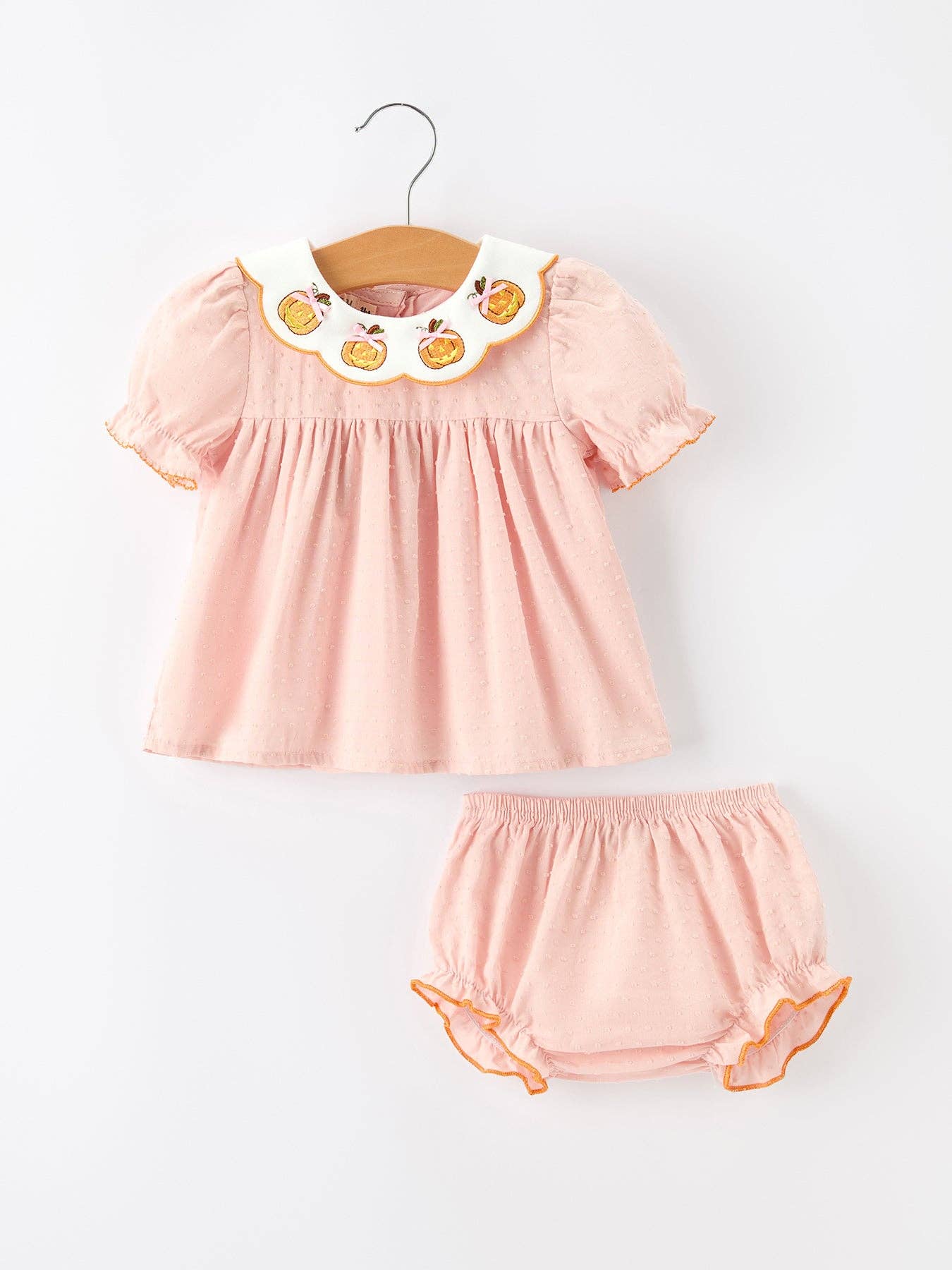 Pink Pumpkin Embroidered Girls Bloomer Set