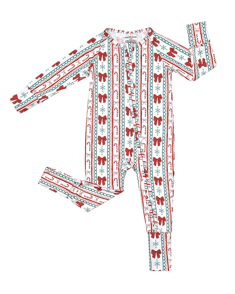 Retro Candy Cane Bamboo Zip Romper