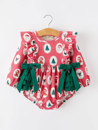 Christmas Santa Print Ruffle Bubble Romper