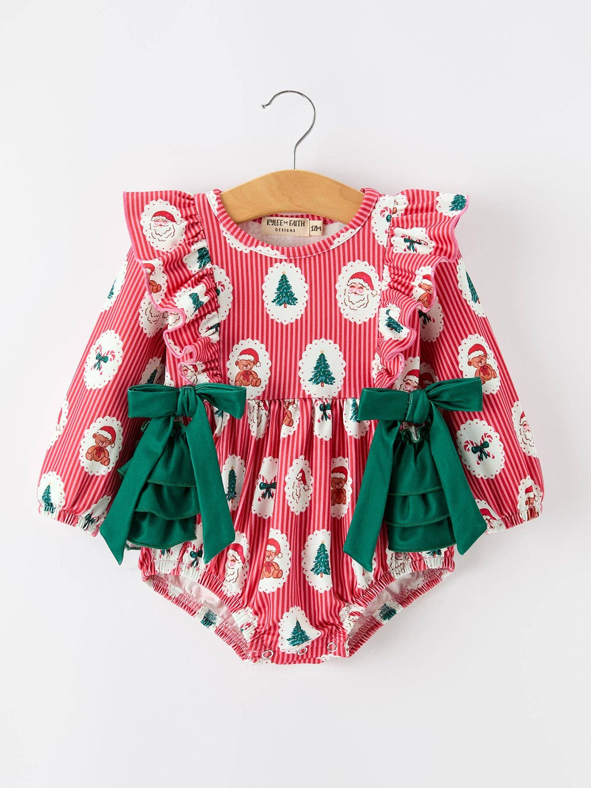 Christmas Santa Print Ruffle Bubble Romper