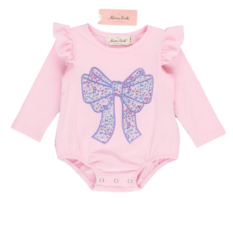 pink baby bodysuit with bow appliqué detail 