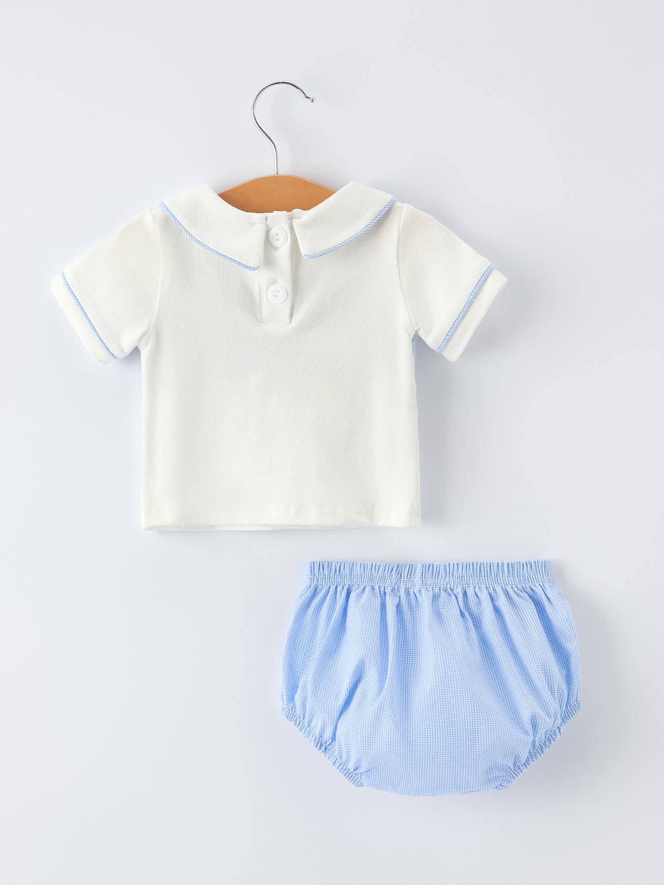 Blue Smocked Cross Bishop Christening Bloomer Set