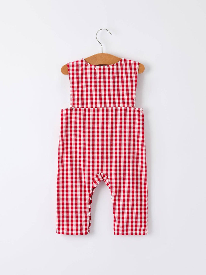 Christmas Embroidered Tree Plaid Romper
