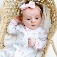 Santa Baby Print Ruffle Zip Footie - Pink