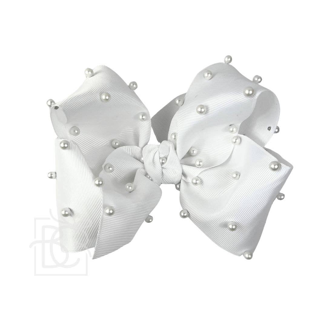 PEARL BOWS ON ALLIGATOR CLIP 5.5" (HUGE)