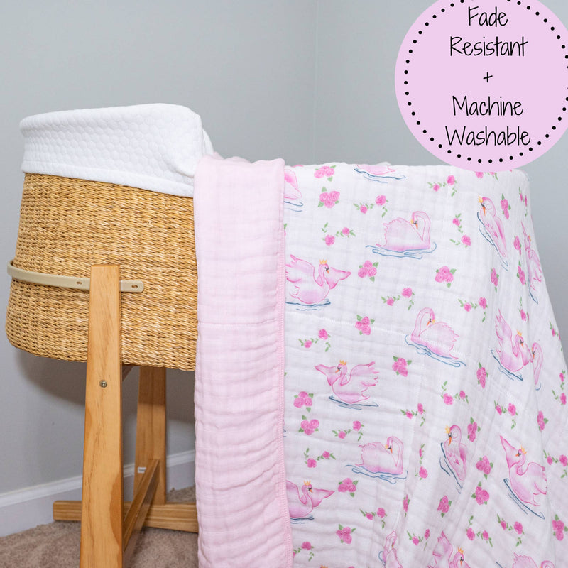 Elegant Swan Cotton Muslin Blanket