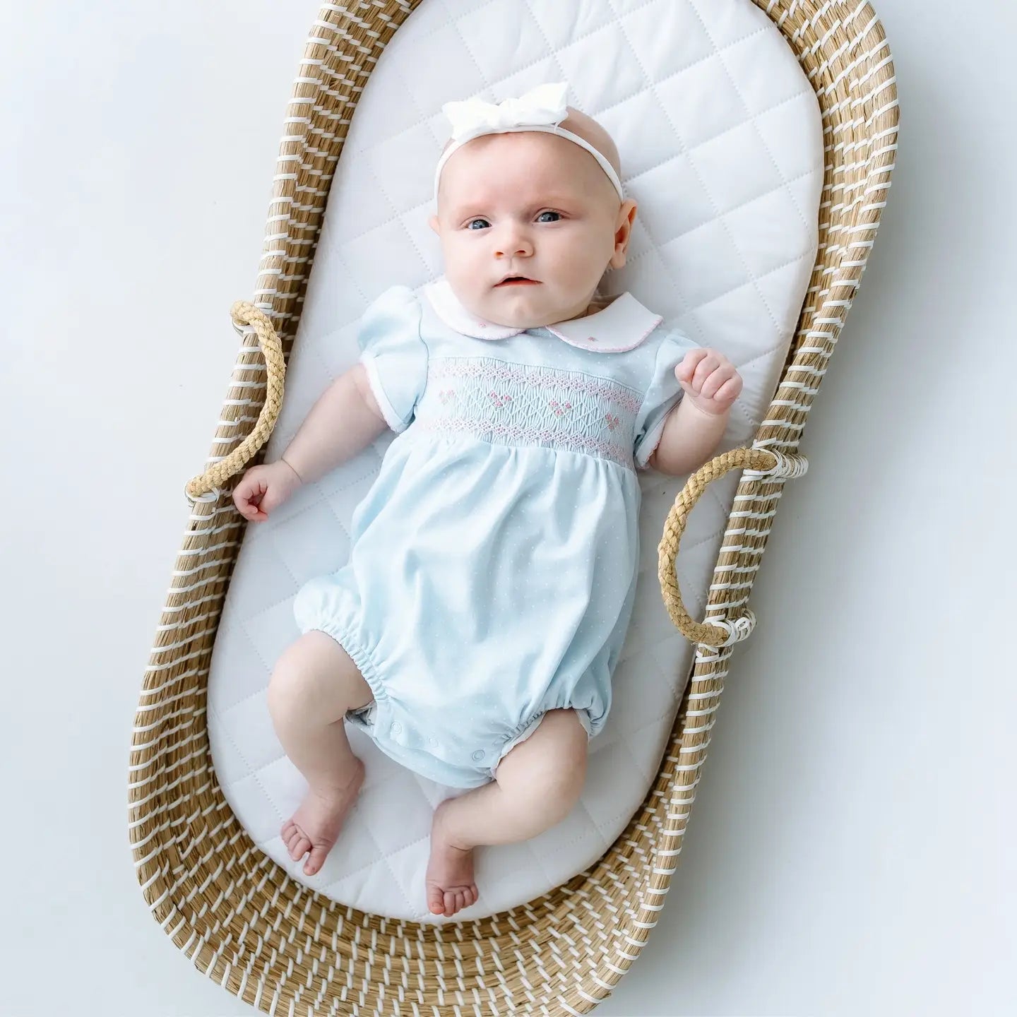 Piper's Classics Light Blue Girl Smocked Collared S/S Bubble