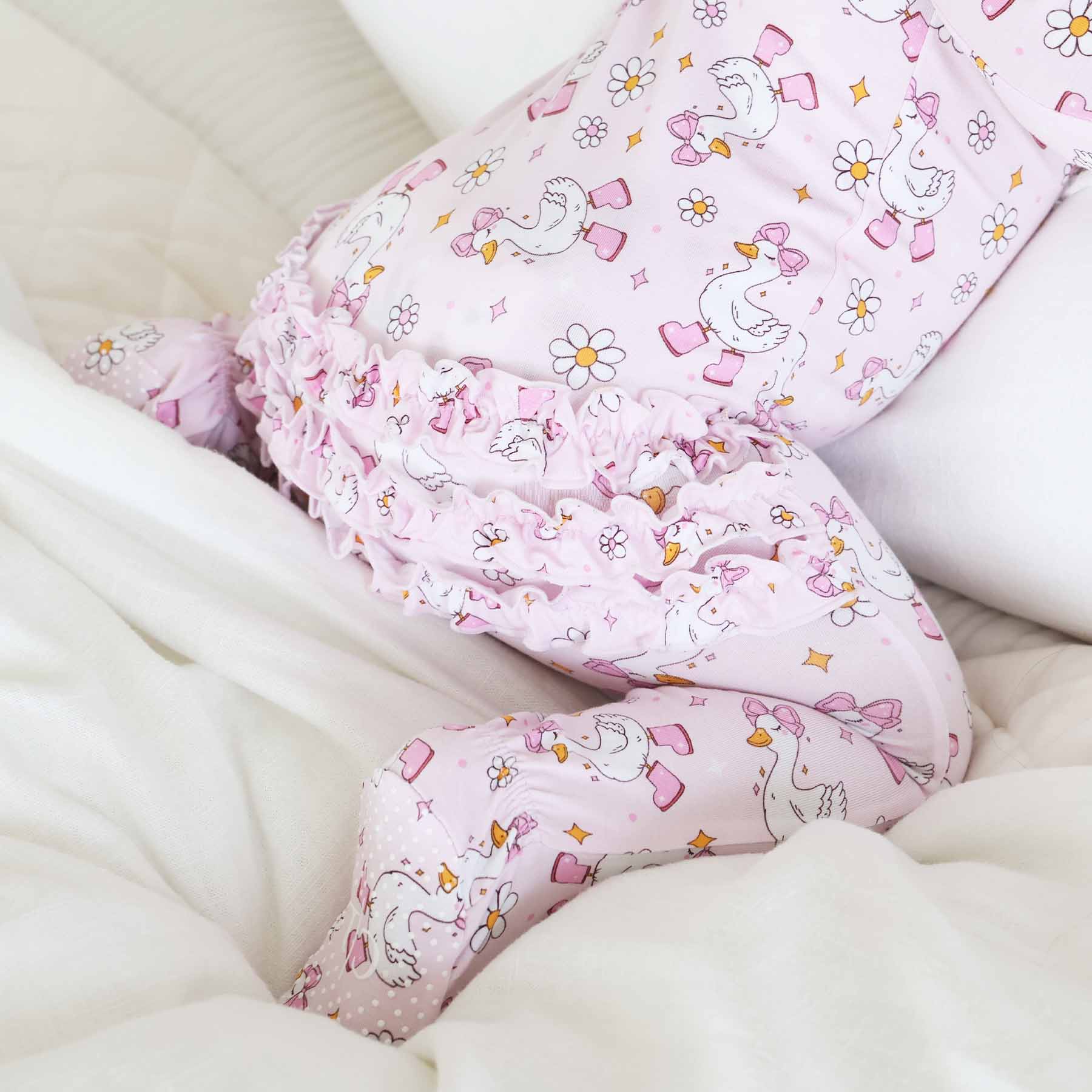 Silly Goose Ruffle Zipper Footie | Pink