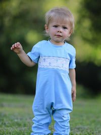 Blue Smocked Cross Romper
